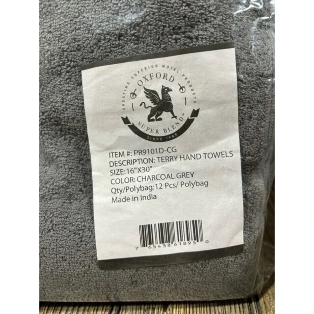 Pack of 12 Charcoal Grey Terry Hand Towels 16